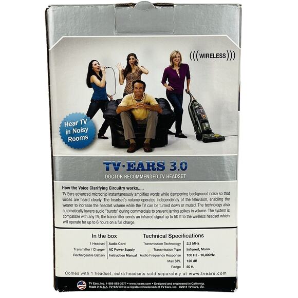 TV Ears 3.0 Wireless Headset & 10 Replacement Ear Tips Amplifies Clarifies‎ - Picture 3 of 11